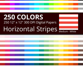 250 White Horizontal Stripes Digital Paper Pack with 250 Colors, Rainbow Colors Medium White Horizontal Stripes Scrapbooking Paper Download