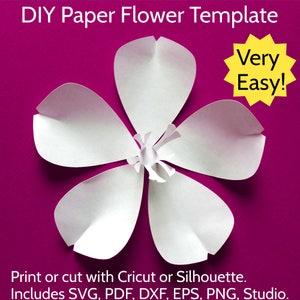 Einfache DIY Papier BlumenSchablone: Kein Kleber erforderlich! Sakura Kirschblüten Blumen, SVG Schnittdatei für Cricut & Silhouette, PDF Instant Download