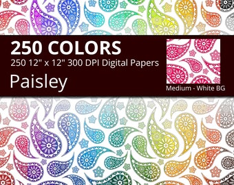 White Background Paisley Digital Paper Pack, 250 Colors Floral Digital Papers Paisley Printable Pattern, Medium Seamless Paisley Pattern