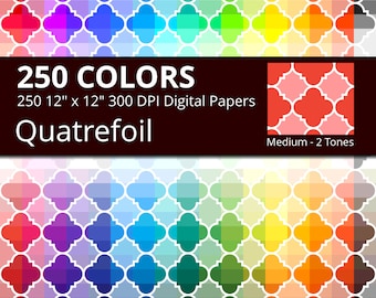 Quatrefoil Digital Paper Pack, 250 Colors Digital Paper Quatrefoil in Rainbow Colors, 2 Tones Quatrefoil Background, Quatrefoil Paper