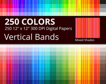 Mixed Shades Vertical Bands Digital Paper Pack, 250 Colors Vertical Stripes Digital Paper, Mixed Tints Vertical Digital Papers Stripes