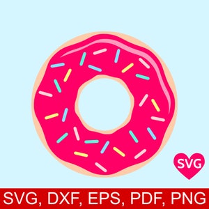 Sprinkle Donut SVG file, Sprinkle Donut clipart, Strawberry Donut DXF, Printable Donut PDF, svg donut design, donut cut file for Cricut