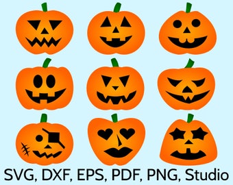 9 Halloween Pumpkins SVG files for Cricut & Silhouette. Original Jack O'Lantern Clipart Designs. Print or cut SVG Pumpkin template. pdf, dxf