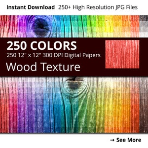 Wood Digital Paper Pack, 250 Digital Paper Wood Texture Scrapbooking Paper Download, Rainbow Colors Wood Background, Rustic Wood Paper