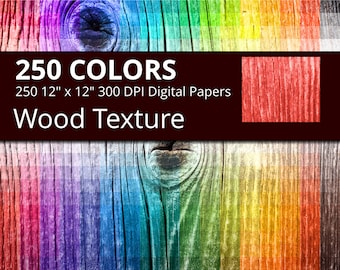 250 Wood Texture Digital Paper Pack with 250 Colors, Rainbow Colors Wood Background Scrapbooking Paper, Wood Texture Download