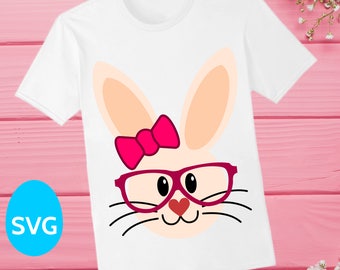 Miss Easter Bunny SVG File with a cute Bow Knot and hip Glasses, Very cute Miss Hipster Bunny clipart