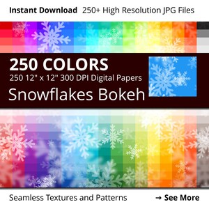 Snowflakes Bokeh Digital Paper Pack, 250 Colors Bokeh Ice Crystals Digital Paper, Bokeh Christmas Background, Digital Snow Backdrop
