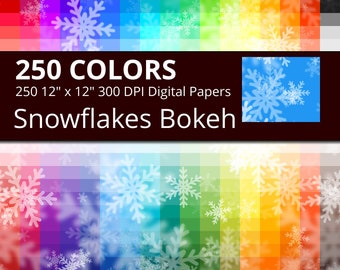 Snowflakes Bokeh Digital Paper Pack, 250 Colors Bokeh Ice Crystals Digital Paper, Bokeh Christmas Background, Digital Snow Backdrop