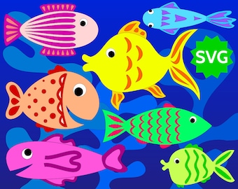 7 Assorted SVG Fishes + 3 Algae. Fish clipart / Aquatic plants for Sea, Ocean, Underwater, Aquarium. SVG cut files for Cricut & Silhouette.