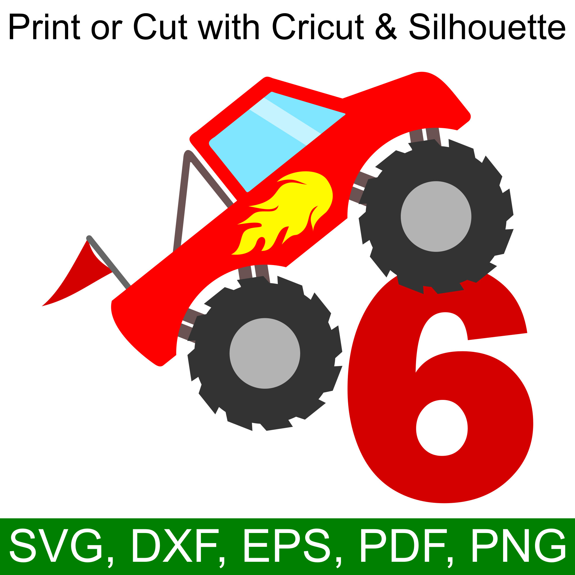 Download Monster Truck 6th Birthday SVG and Printable Clipart to ...