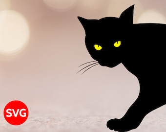 Black Cat Coming From Outside a Door or Window, Black Cat SVG File for Cricut and Silhouette