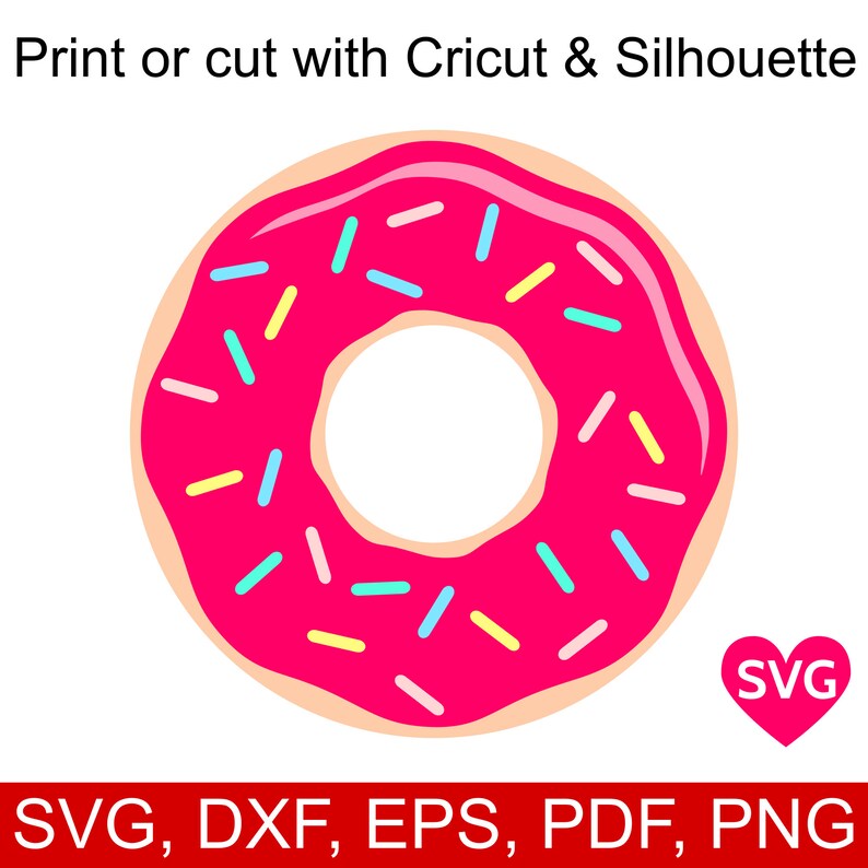 Op de afbeelding: Roze donut met kleurrijke sprinkels.  SVG, DXF, EPS, PDF, PNG.