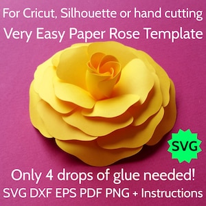 Easy Paper Rose Template SVG &quot;Emily&quot; Cricut, Silhouette SVG PDF Digital Paper Flower Design for Backdrop, Nursery Wall Decor, Wedding Wreath
