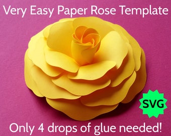 Easy Paper Rose Template SVG "Emily" Cricut, Silhouette SVG PDF Digital Paper Flower Design for Backdrop, Nursery Wall Decor, Wedding Wreath