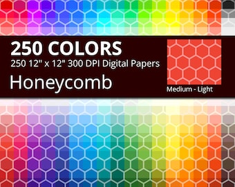 250 Tinted Honeycomb Digital Paper Pack with 250 Colors, Rainbow Colors Light Honeycomb Pattern Scrapbooking Paper with Hexagonal Tiles