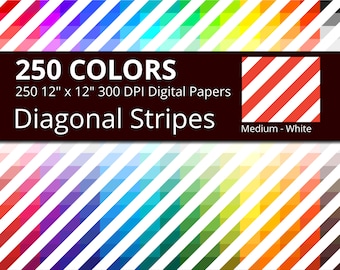 250 White Diagonal Stripes Digital Paper Pack with 250 Colors, Rainbow Colors Medium White Diagonal Stripes Scrapbooking Paper Download