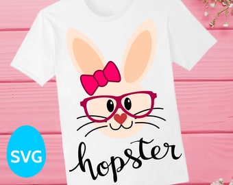 Miss Easter Hopster Bunny SVG file with a cute bow knot and glasses to make Easter shirts for girls