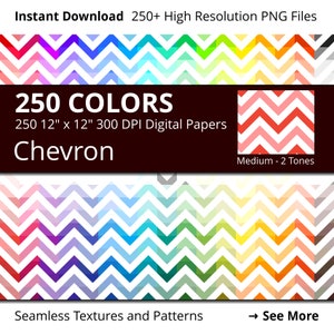 Chevron Digital Paper Pack, 250 Colors Digital Paper Chevron in Rainbow Colors, 2 Tones Chevron Background, Chevrons Digital Papers