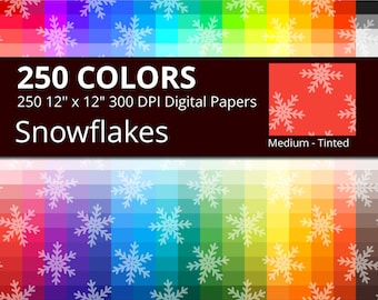 Snowflakes Digital Paper Pack, 250 Colors Tinted Snow Flakes Digital Paper, Christmas Digital Papers, Ice Crystal Pattern Winter Papers