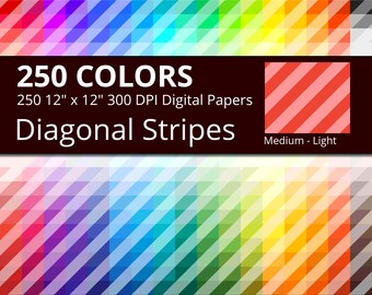 Diagonal Stripes Digital Paper Pack, 250 Colors Diagonal Stripes Scrapbook Paper Download, Medium Light Diagonal Stripes Background