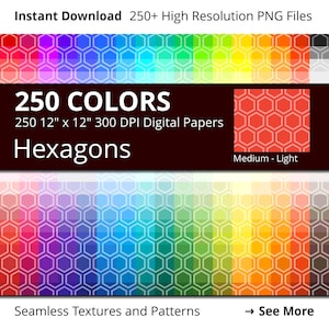 Tinted Hexagons Digital Paper Pack, 250 Colors Digital Paper Hexagonal Tiles Scrapbooking Paper, Rainbow Lightly Colored Hexagon Pattern