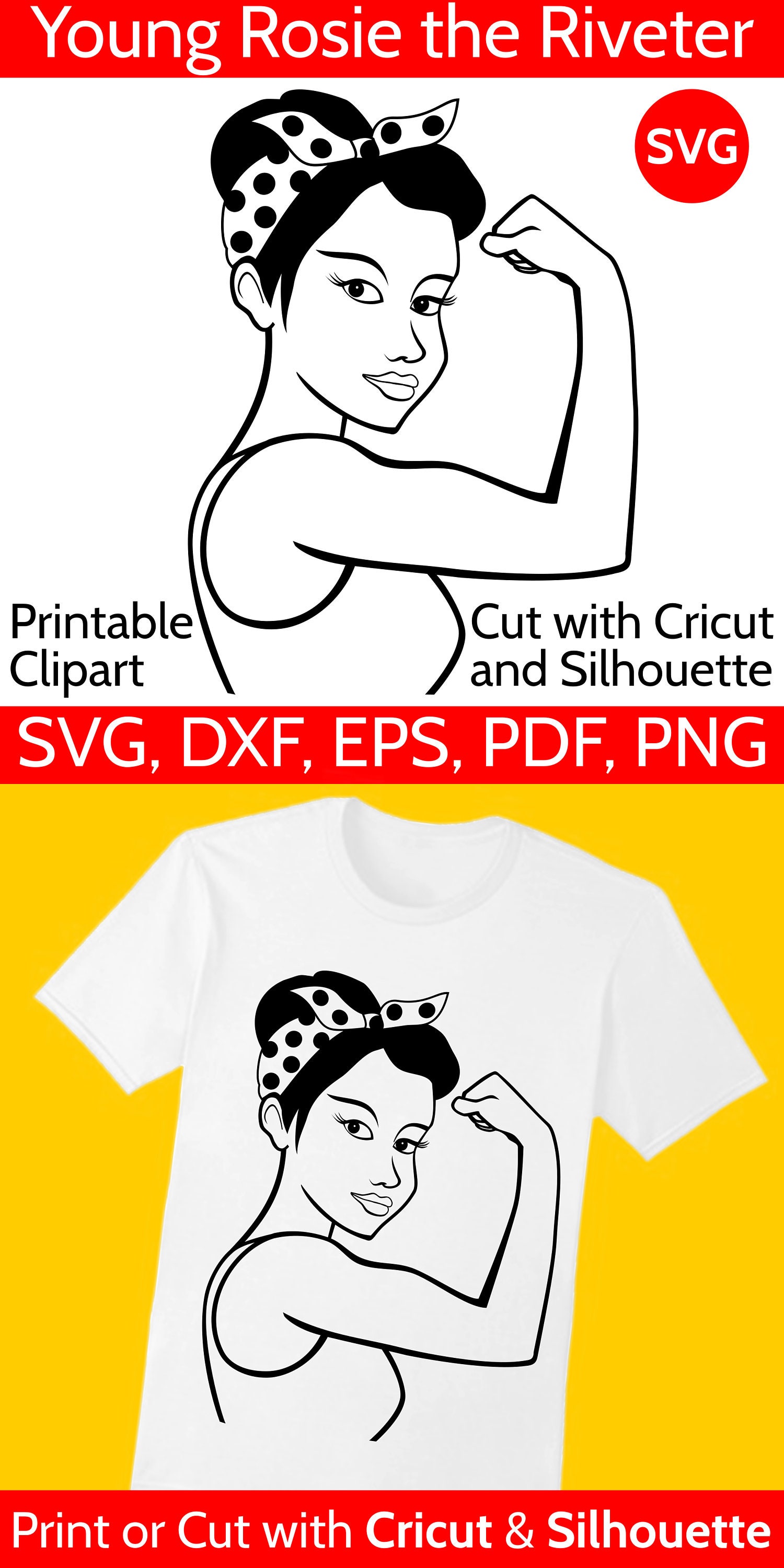 Black and White Young Rosie The Riveter SVG file to print or cut with a