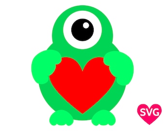 Cute One Eyed Monster holding an heart for Valentine's Day SVG file for Cricut & Silhouette