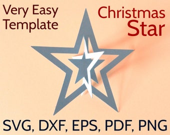 3D Paper Christmas Star SVG and PDF Template, 3D Christmas Star design, Chrismas SVGs, Papercraft, Easy DIY Christmas Crafts