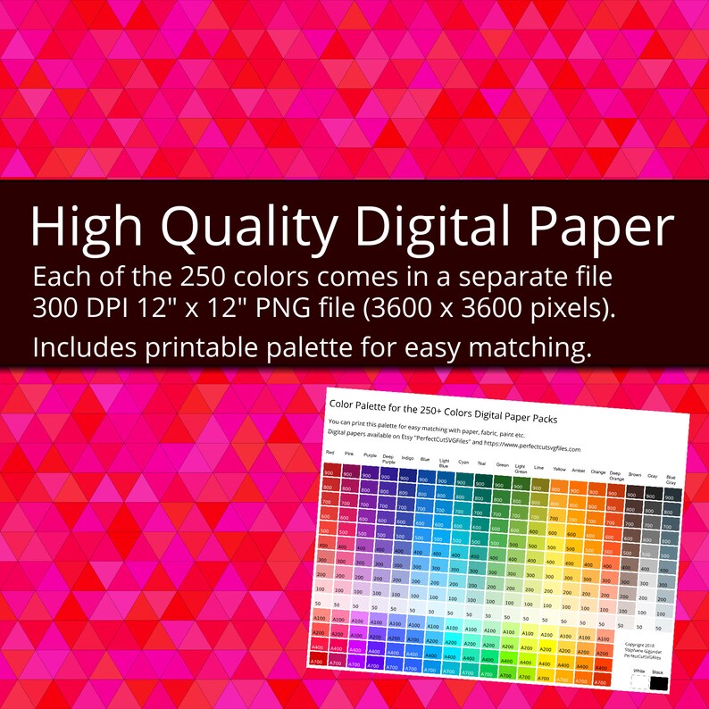 Puede incluir: Una paleta de colores imprimible para m&aacute;s de 250 paquetes de papel digital. La paleta presenta una cuadr&iacute;cula de 250 muestras de colores con los c&oacute;digos hexadecimales correspondientes. El texto "Color Palette for the 250+ Colors Digital Paper Packs" est&aacute; en la parte superior de la paleta.