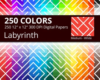 Labyrinth Digital Paper Pack, 250 Colors Lines Digital Paper Labyrinth Pattern, Labyrinth Background, Medium White Labyrinth Digital Papers