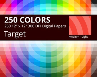 250 Tinted Target Digital Paper Pack with 250 Colors, Rainbow Colors Medium Light Target Concentric Circles Pattern Scrapbooking Paper