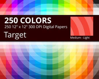 250 Tinted Target Digital Paper Pack with 250 Colors, Rainbow Colors Medium Light Target Concentric Circles Pattern Scrapbooking Paper