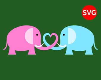 A lovely Elephant couple making a heart with their trunks, Love Elephant SVG file for Cricut and Silhouette