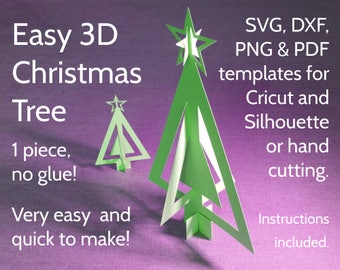 DIY Paper 3D Christmas Tree Template SVG, PDF, dxf, png for Cricut, Silhouette and hand cutting. Original Christmas paper craft design.