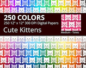 Cute Kittens Digital Paper Pack, 250 Colors Animal Digital Paper Cat Face Pattern, Rainbow Colors Cats, Kitten Digital Background