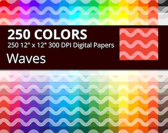 250 Waves Digital Paper Pack with 250 Colors, Rainbow Colors Medium Light Wavy Lines Pattern Scrapbooking Paper Download