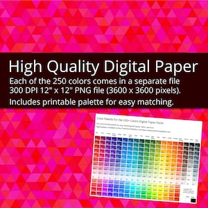 Puede incluir: 250 papeles digitales con peque&ntilde;os patrones de tri&aacute;ngulos en varios colores. Cada papel mide 30,5 cm por 30,5 cm y 300 DPI. El paquete incluye una paleta de colores imprimible para facilitar la combinaci&oacute;n. El paquete tambi&eacute;n incluye 4 papeles de arco&iacute;ris gratuitos.