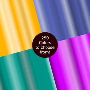 May include: A graphic with four squares of different colors: yellow, teal, purple, and blue. The squares are arranged in a diagonal pattern. The text "250 Colors to choose from!" is in a black circle in the center of the graphic.