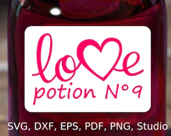 Love Potion Number 9 Label SVG file, Printable Love Potion Label PDF, Love Potion No 9 Label Clipart PNG, Love Potion 9 Cricut N9 Silhouette