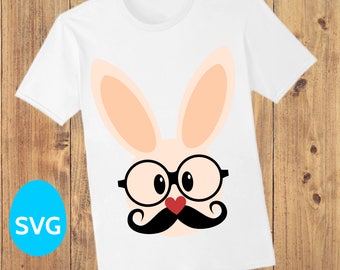 Easter Hopster Bunny SVG File, Mister Easter Bunny clipart with a Hip Mustache and Round Glasses, a very Hipster Bunny!