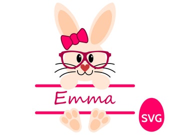 Hipster Easter Bunny Monogram Frame for Girls SVG file for Cricut and Silhouette, a very hip Easter Bunny Girl SVG split monogram frame
