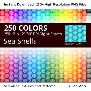 Tinted Shells Digital Paper Pack, Rainbow Colors Digital Paper Sea Shells, Beach shell Digital Paper, Lightly Colored Sea Shell Pattern