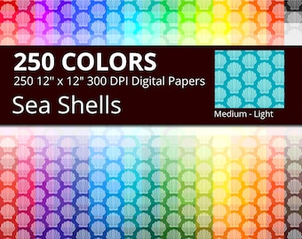 Tinted Shells Digital Paper Pack, Rainbow Colors Digital Paper Sea Shells, Beach shell Digital Paper, Lightly Colored Sea Shell Pattern