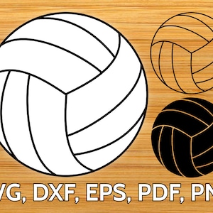 May include: Three black and white volleyball designs. The first design is a white volleyball with black lines. The second design is a brown volleyball with black lines. The third design is a black volleyball with white lines.