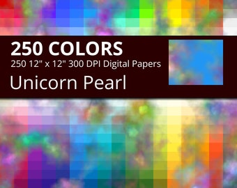 250 Unicorn Rainbow Pearl Digital Paper Pack with 250 Colors, Rainbow Colors Mother of Pearl Texture Pattern Scrapbooking Paper Download
