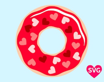 Valentine's Day Donut SVG file for Cricut, Valentine Donut SVG design, Valentines Doughnut with Hearts SVG, Printable Love Donut clipart