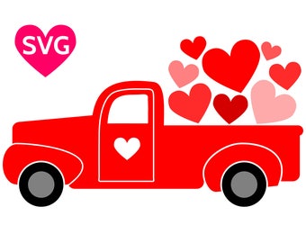 Día de San Valentín SVG Love Truck SVG Valentine Truck SVG archivo de corte para Cricut, Truck with Hearts svg para tarjetas de San Valentín y regalos de San Valentín