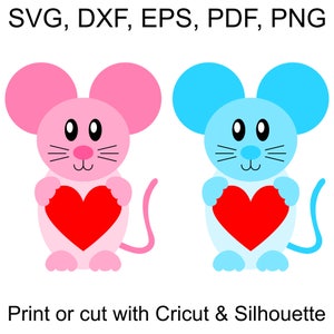 Love Mouse SVG archivo para el Día de San Valentín, SVG Regalo del Día de San Valentín para ella, Lindo ratón con corazón SVG, Lindo archivo svg, Clipart de mouse, Mouse