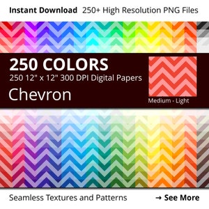 Chevron Digital Paper Pack, 250 Colors Chevron Scrapbook Paper Download, Rainbow Colors Chevrons, Medium Light Chevron Background