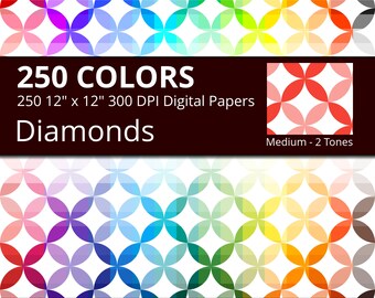 250 Japanese Diamonds Geometric Digital Paper Pack with 250 Colors, Rainbow Colors Shippou Pattern Scrapbooking Digital Papers